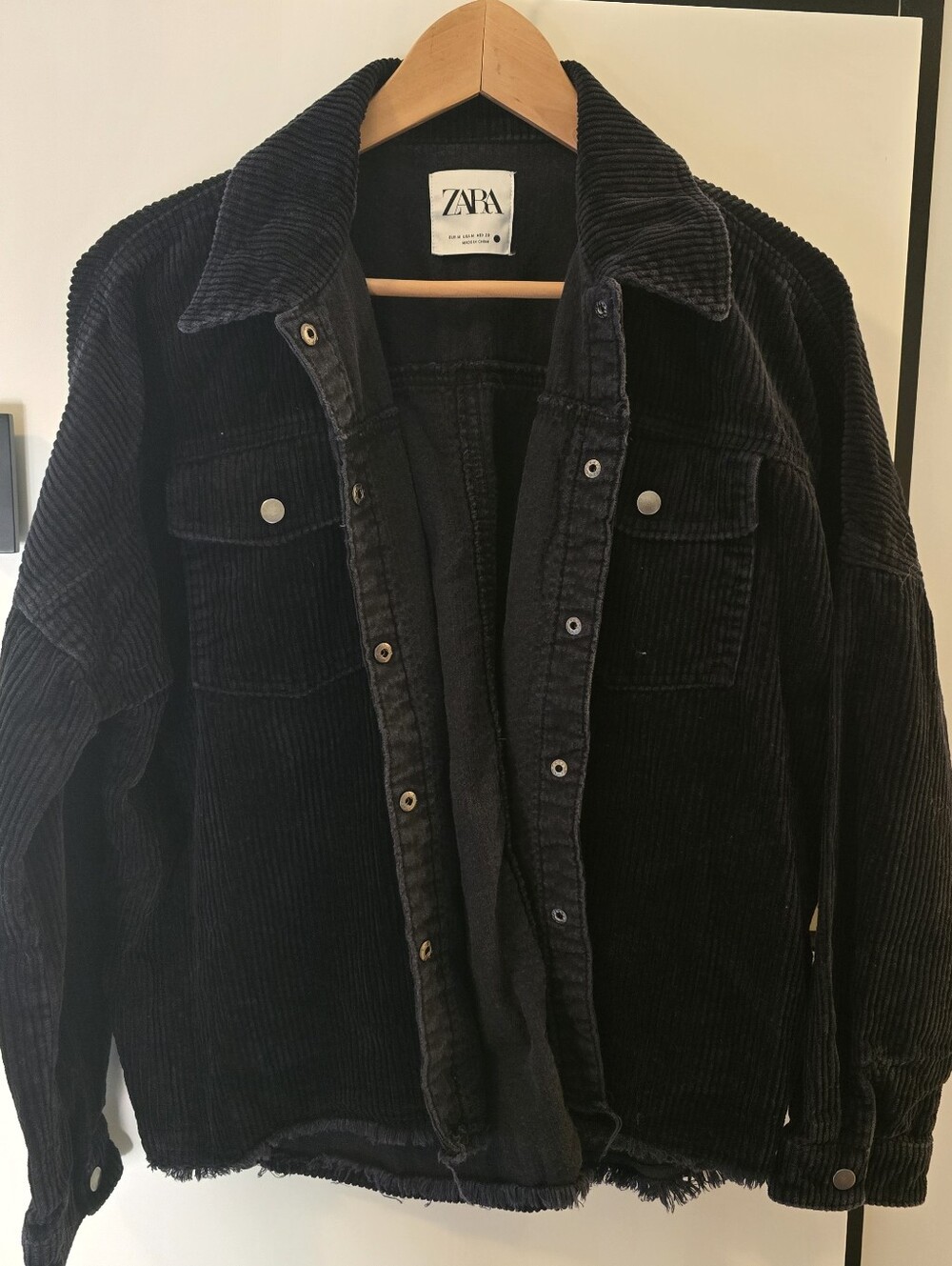 Zara Black Corduroy Overshirt with Snap Pockets - Picture 1 of 5